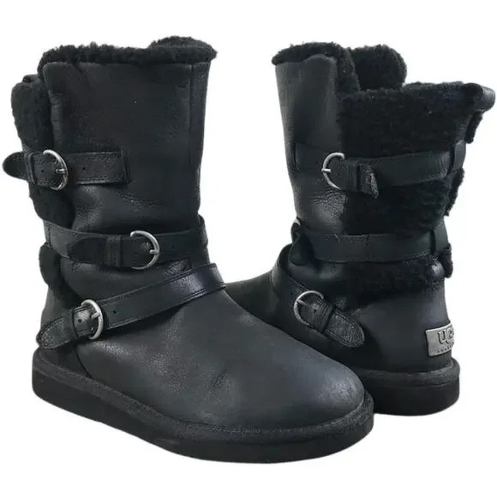 UGG Size 6 Women’s Becket Boots Black Leather Shearling